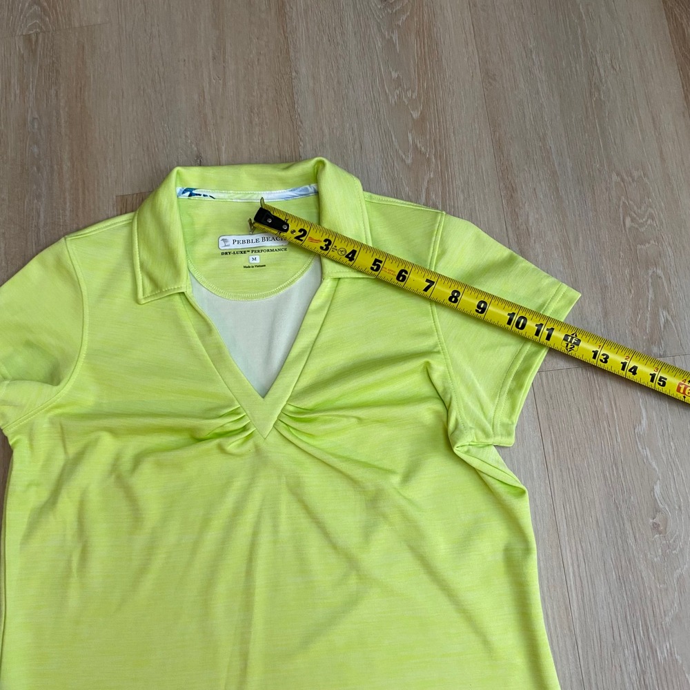 Pebble Beach Dry-Luxe Performance Polo Shirt Lime Green V-Neck Golf Top Womens M - Picture 5 of 7